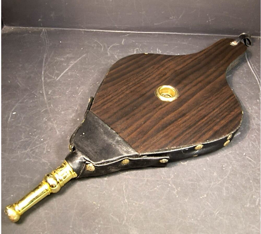 1813.  Vintage Style Fireplace Bellows by Target Wood Metal Faux Leather